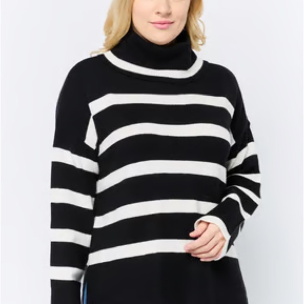 Madison + Hudson Black and White Striped Turtleneck Sweater NWT